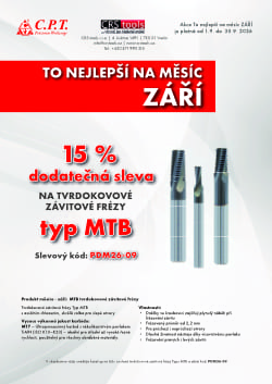 Akce To nejlepší na měsíc ZÁŘÍ 2026 - Závitové frézy MTB s dodatečnou 15% slevou do 30-09-2026